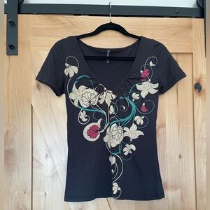 Truly Madly Deeply Black Floral Short Sleeve Tee